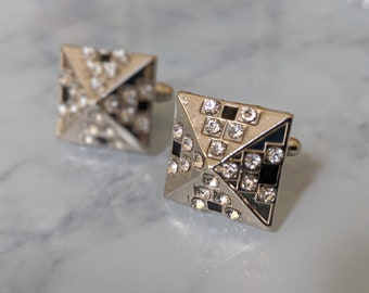 Silver/Black Studded Crystal Cufflinks