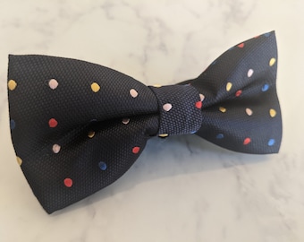 Navy Blue with Multicoloured Polka Dots Bow Tie