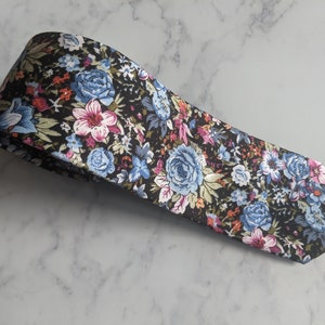 Black Floral Handmade Cotton Tie