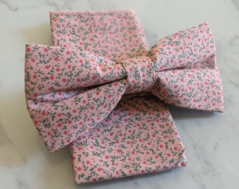 Painted Floral Gray Necktie and Pocket Square Gift Set