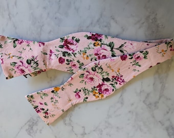 Pink Floral Bow Tie (Self-Tie)