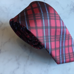 Mens Red and Blue Tartan Stripe Tie