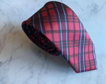 Mens Red and Blue Tartan Stripe Tie