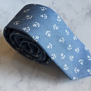 Blue Anchor Print Cotton Tie