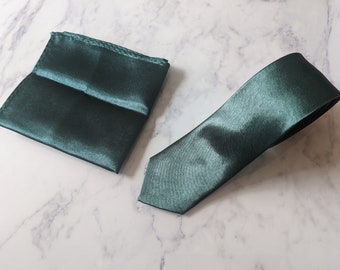 Green Satin Tie and Matching Pocket Square