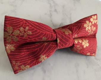 Red and Gold Floral Bow Tie