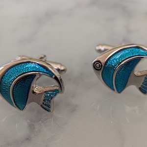 Metallic Blue Fish Cufflinks