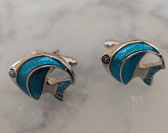 Metallic Blue Fish Cufflinks