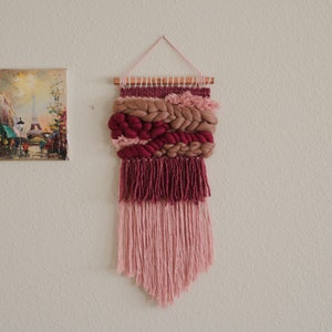 Multi-pinks Woven Tapestry; blush, burgundy, wine, maroon, mauve, pastel pink, copper, rose gold
