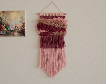 Multi-pinks Woven Tapestry; blush, burgundy, wine, maroon, mauve, pastel pink, copper, rose gold