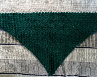 Handmade Crocheted Warm Dark Emerald Green Sparkling Shawl