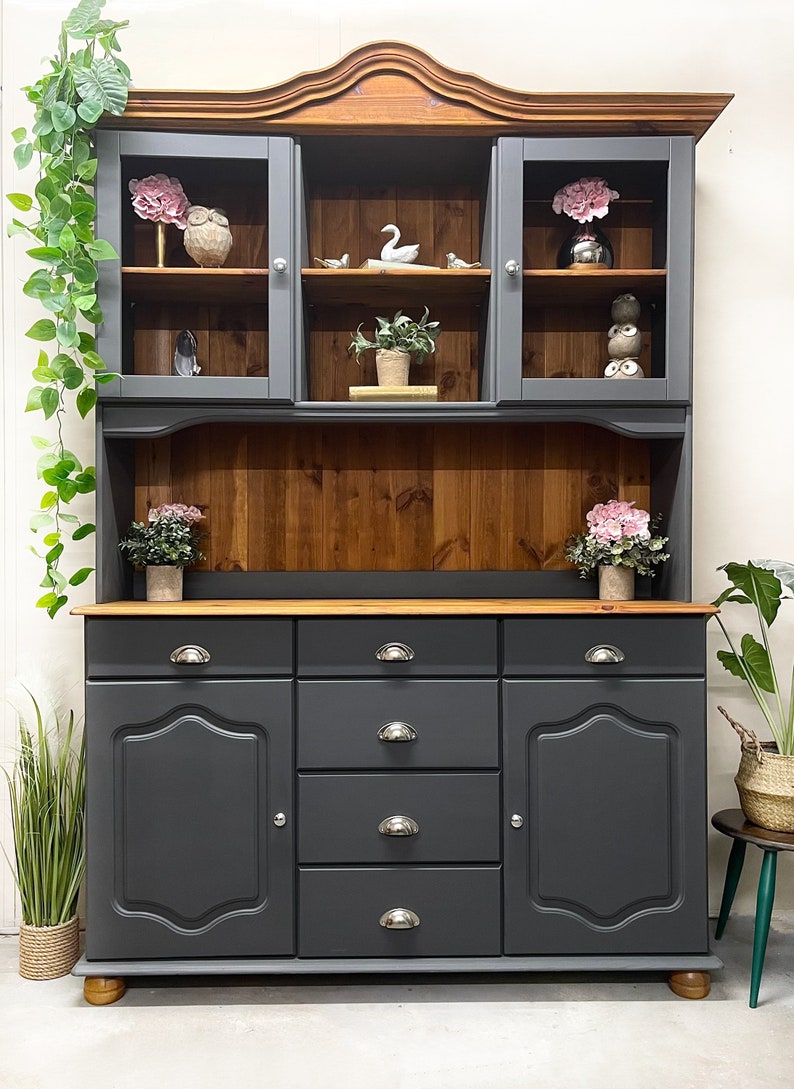 Dark Grey Light Grey Painted Welsh Dresser With Glass Etsy UK