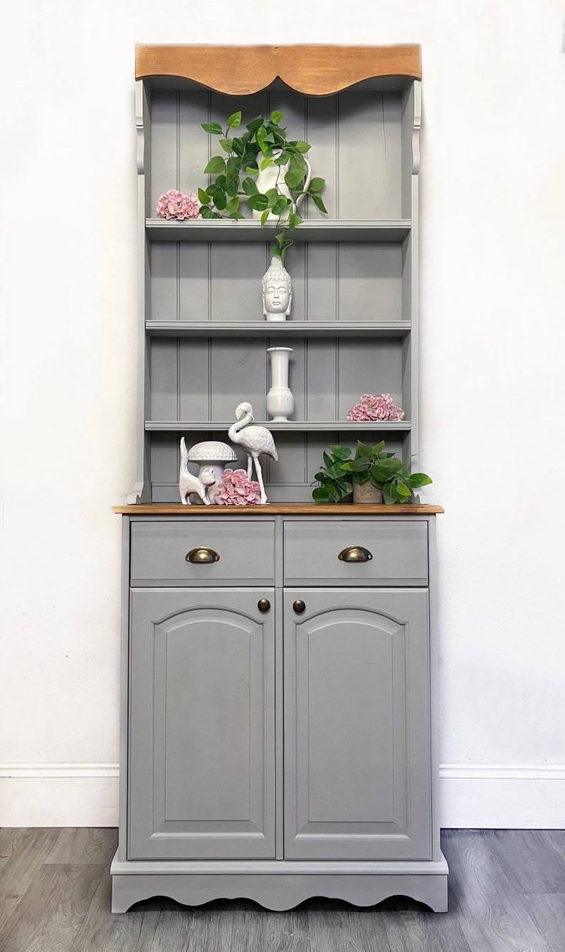 Dark Grey Light Grey Painted Welsh Dresser With Glass Etsy UK
