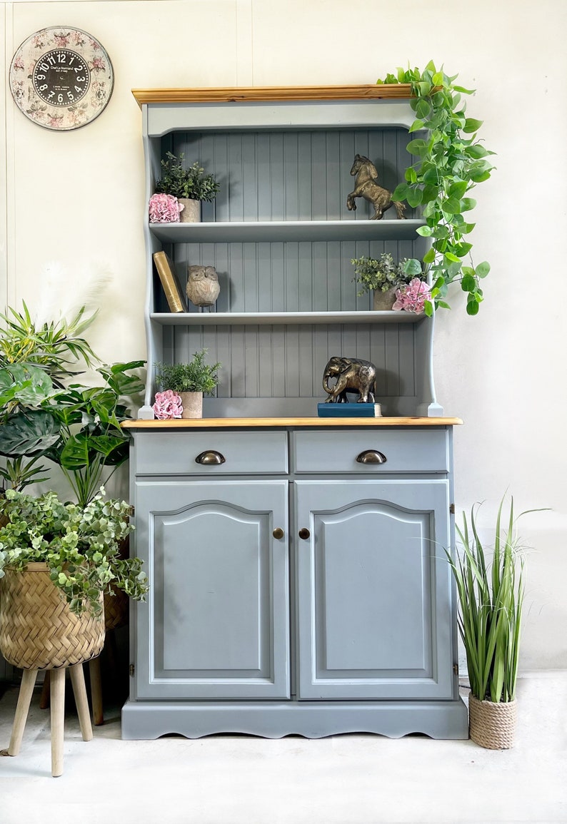 Dark Grey Light Grey Painted Welsh Dresser With Glass Etsy UK