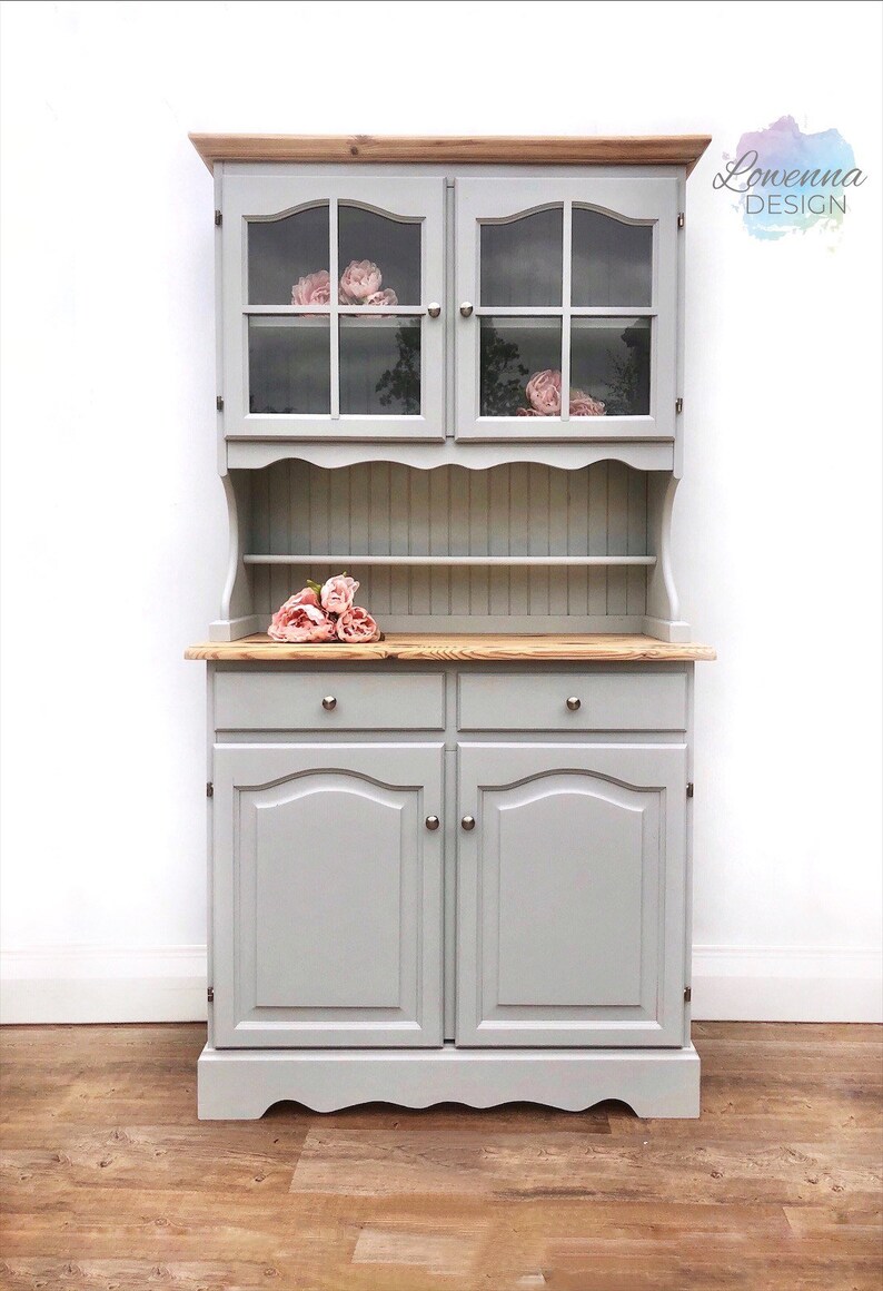 Dark Grey Light Grey Painted Welsh Dresser With Glass Etsy UK