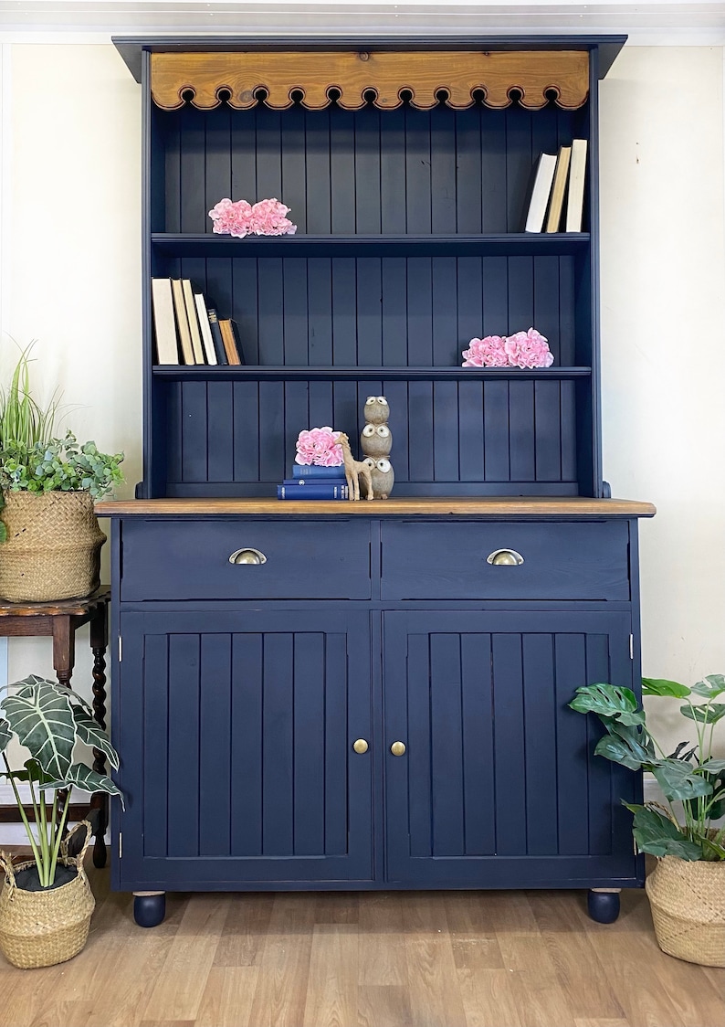 Painted Welsh Dresser Green Grey Cream Navy Blue & Gold Etsy