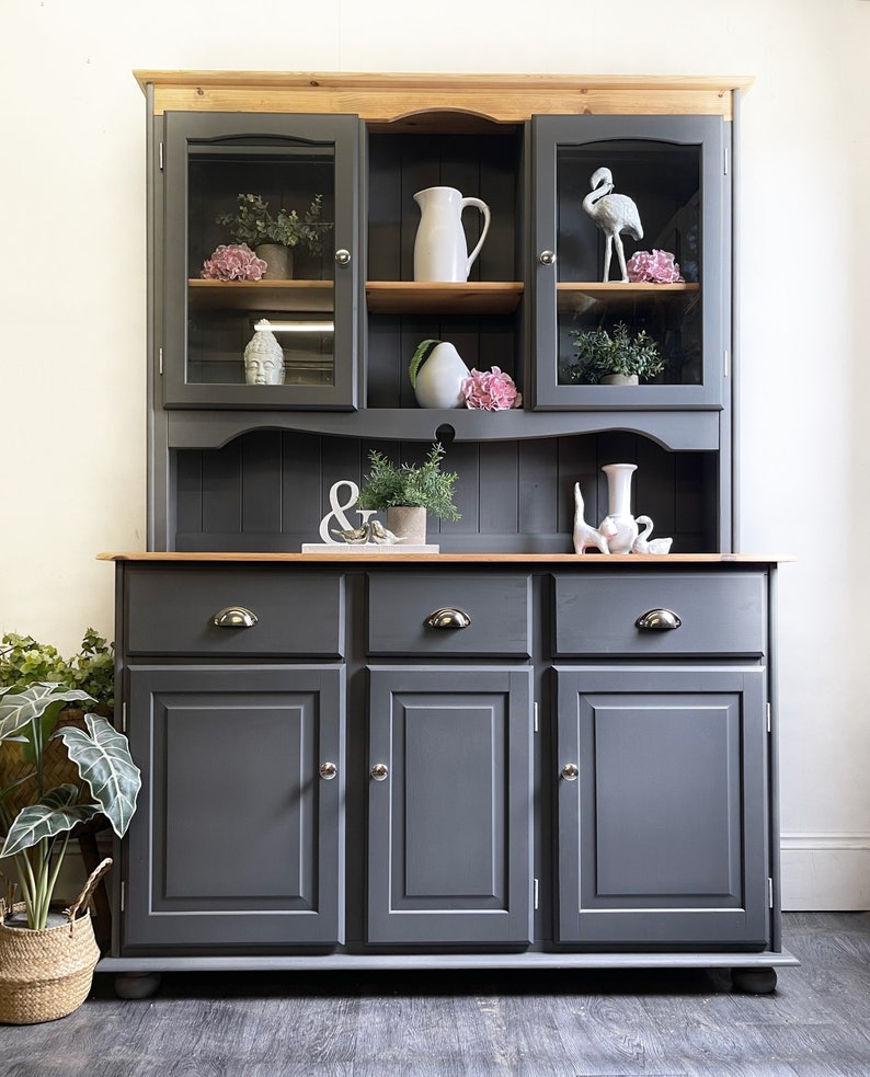 Dark Grey Light Grey Painted Welsh Dresser With Glass Etsy UK