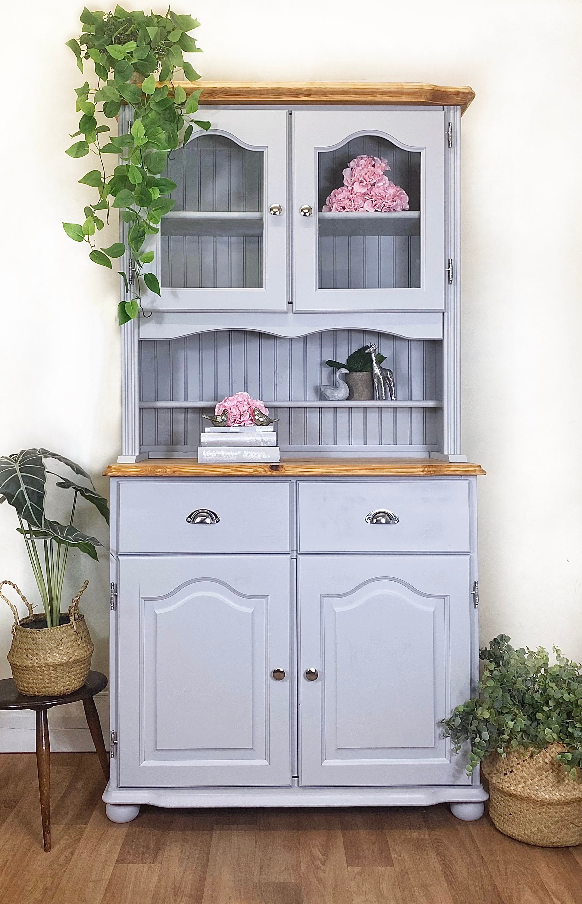 Dark Grey Light Grey Painted Welsh Dresser With Glass Etsy UK