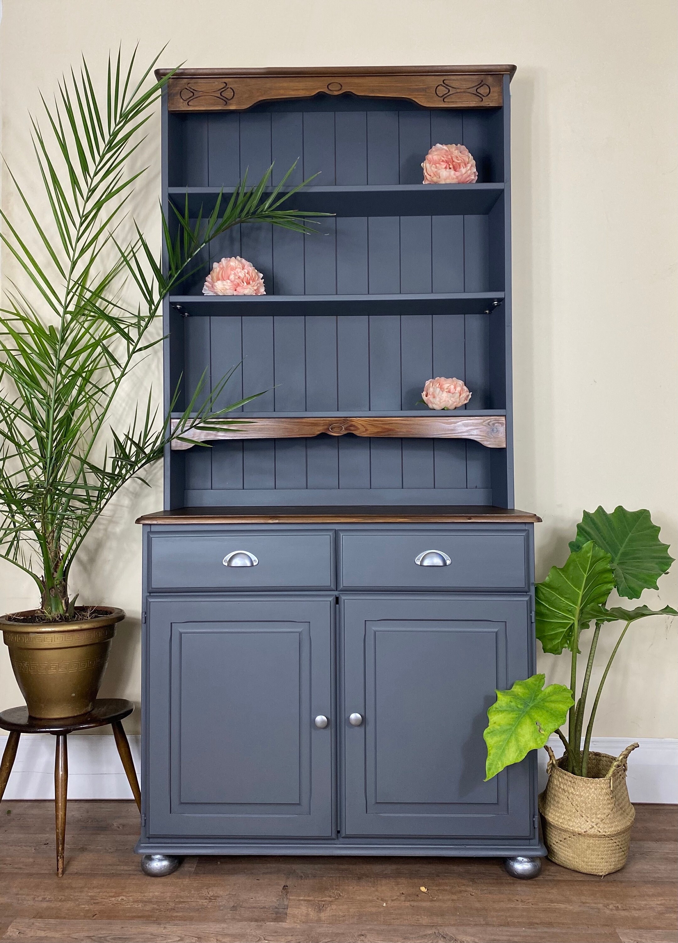 Painted Welsh Dresser Green Grey Cream Navy Blue & Gold Etsy