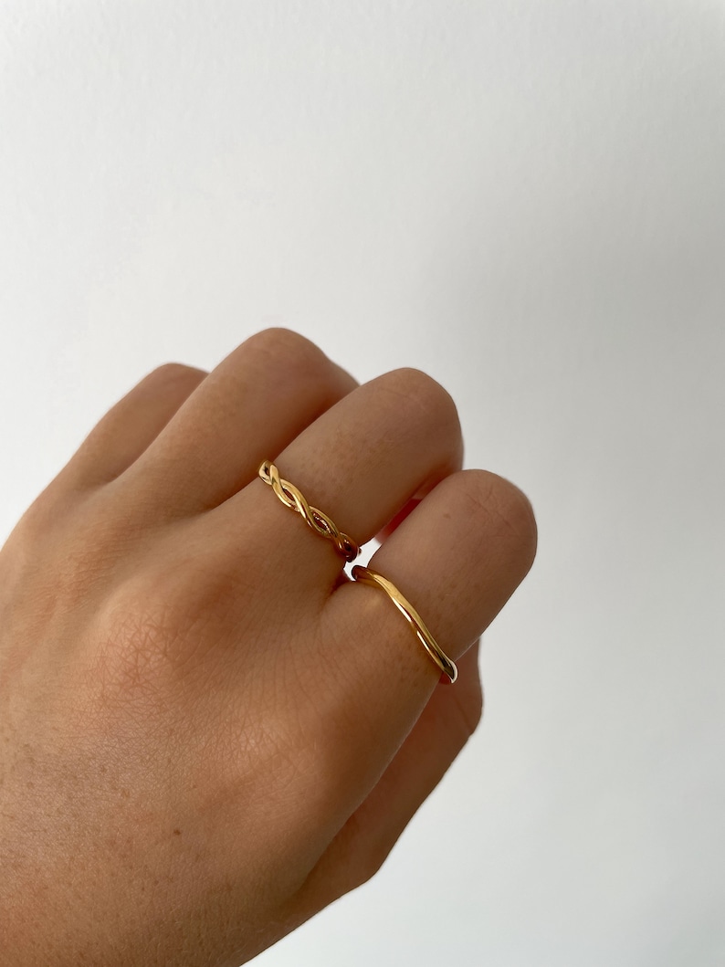 18k Gold Braided Ring US 6 / 7 / 8 PVD Gold Plated 316L Stainless Steel Dainty Thin Stackable Tarnish Resistant image 3