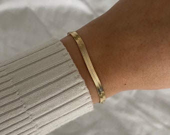 14k Gold Herringbone Chain Bracelet • Gold Plated 316L Stainless Steel • Tarnish Resistant