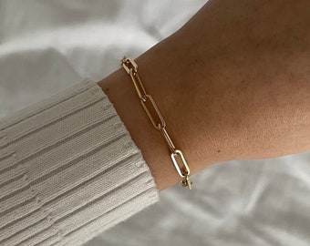 14k Gold Rectangle Paperclip Bracelet • 18cm length • Gold Plated Stainless Steel •  Tarnish Resistant