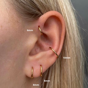 Huggie Hoop Earrings • Gold Plated Stainless Steel • 6mm/8mm/10mm • Lobe Tragus Forward Helix  Conch Rook Daith • Tarnish Resistant