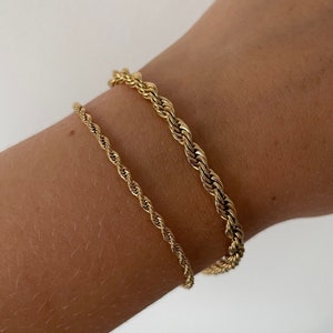 18k Gold Twist Rope Chain Bracelet • 16cm + 5cm Extension • Gold Plated Stainless Steel • Tarnish Resistant • Gift For Her