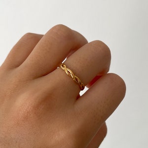 18k Gold Braided Ring US 6 / 7 / 8 PVD Gold Plated 316L Stainless Steel Dainty Thin Stackable Tarnish Resistant image 2