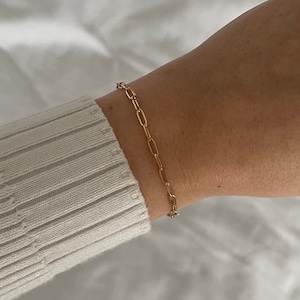 14k Gold Dainty Paperclip Bracelet • 15cm + 3cm Length • Gold Plated Stainless Steel • Tanrish Resistant • Gift