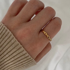 18k Gold Braided Ring US 6 / 7 / 8 PVD Gold Plated 316L Stainless Steel Dainty Thin Stackable Tarnish Resistant image 1