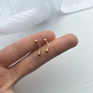 Ball Stud Earrings In Gold Or Silver • Curved Bar • 3mm Ball • 16G • Forward Helix Rook Eyebrow • Non Tarnish