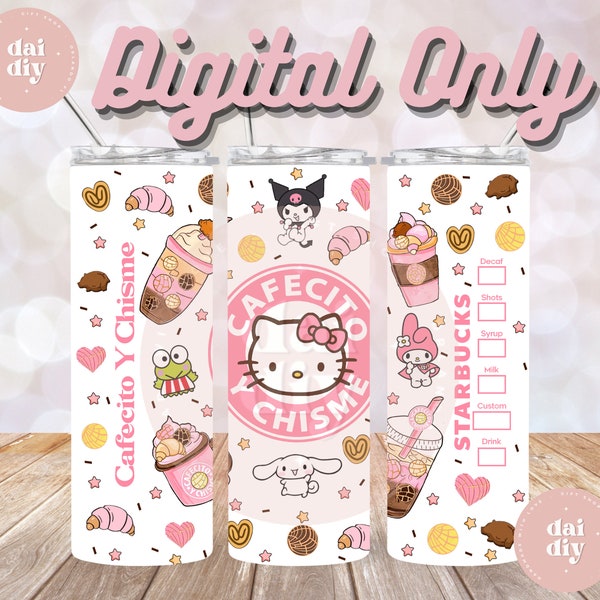 Kawaii kitty Cafecito y Chisme 20 oz Digital Image Wrap for 20oz tumblers| Digital Only| Instant Download