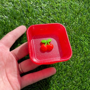 Square Cherry Jewelry Ring Trinket Dish | Unique Handmade Resin Ashtray Gift Cute Decor | Cute Kawaii Christmas Gift for Her or Him