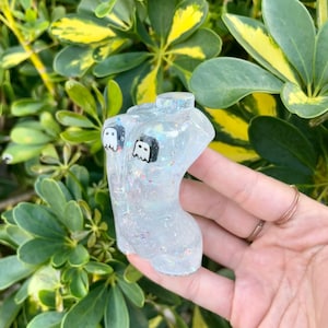 Ghost Iridescent Glitter Resin Goddess Figurine Statue | Spooky Halloween Female Body Sculpture Decor | Feminist Woman Gift