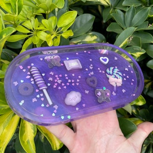 Purple Kawaii Resin Decor Rolling Tray | Jewelry Ring Dish | Catchall Trinket Tray | Candy Rolling Tray
