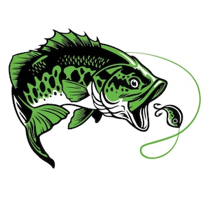 ANGELN Bass Haken SVG, Fisch SVG, Forellenbarsch SVG, Süßwasser See SVG, Salzwasser SVG, Cricut Dateien, Shaper, Clipart, CNC, Png, Dxf, Eps