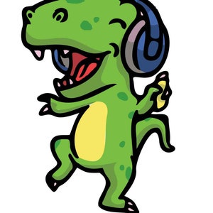 TOON Teen Rex, T-Rex Dinosaur Themes, headphones Trex, kids dino, dinosaur svg, kids sag, Cricut Files, Shaper, Clipart, CNC, Png, Dxf, Eps