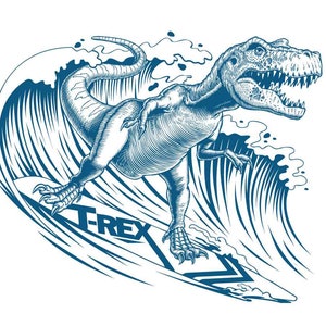 BEACH Surfing T-Rex Themes, surf dino, prancha de surf, surf, Surf dinossauro svg, tiranossauro, Cricut Files, Clipart, CNC, Png, Dxf, Eps