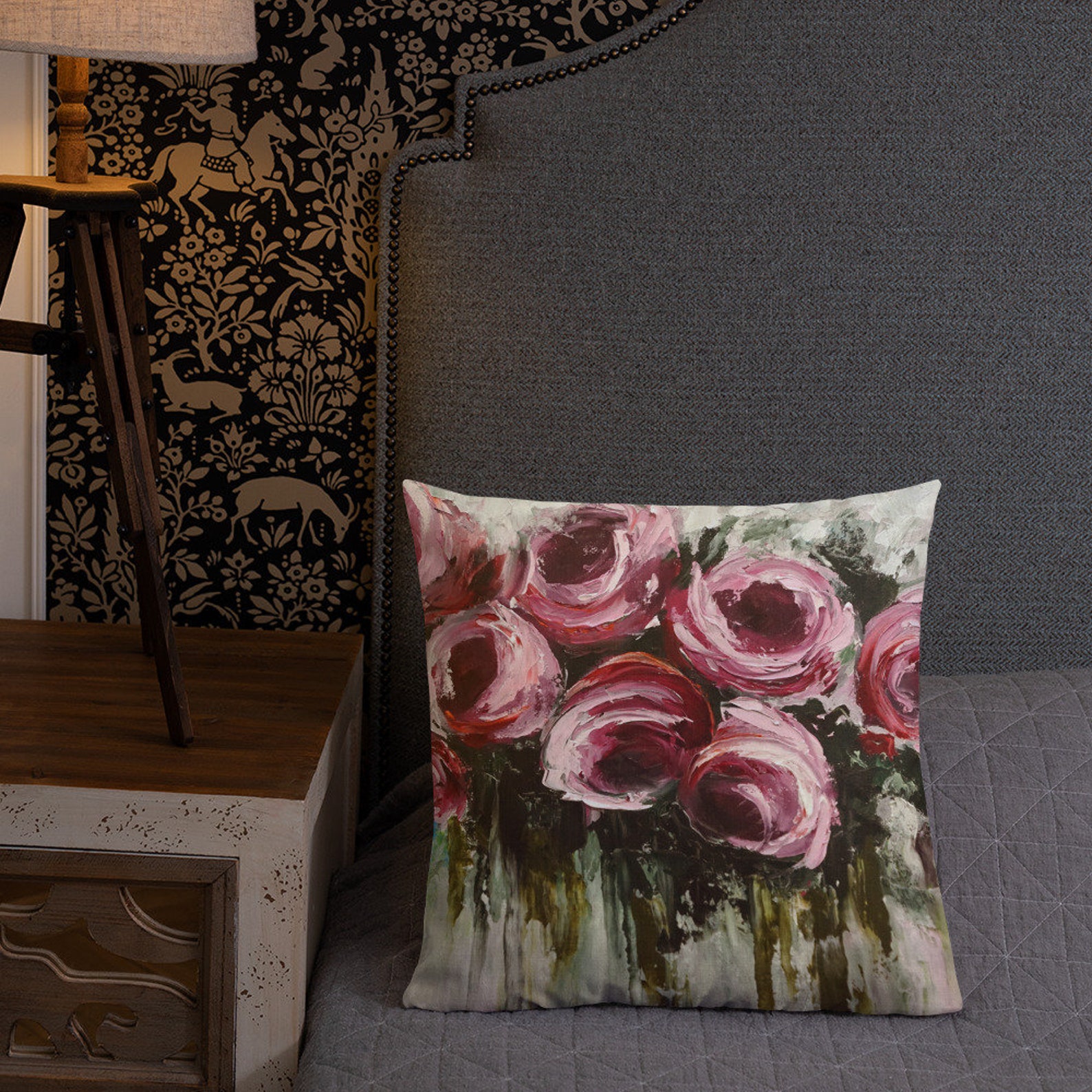 Oil painting pillow with flower pattern pillow with rose art Etsy