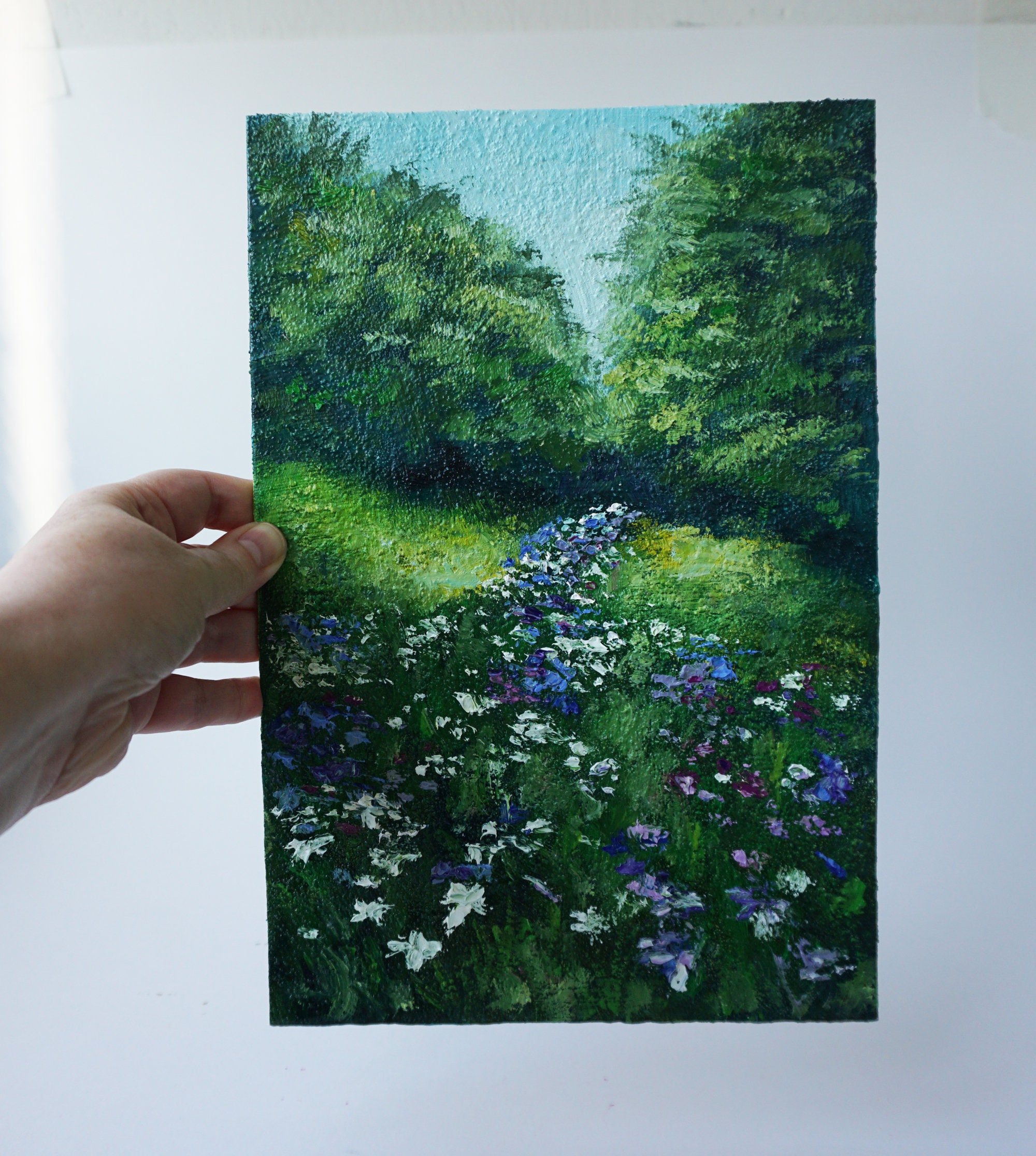 Flower Meadow Art Original Oil Painting Trees Wall Decor Etsy