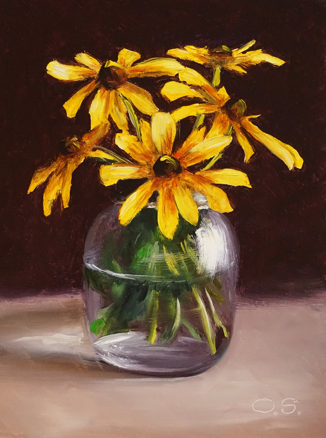 Yellow Flowers Painting Original Vase Flowers Still Life Wall Etsy