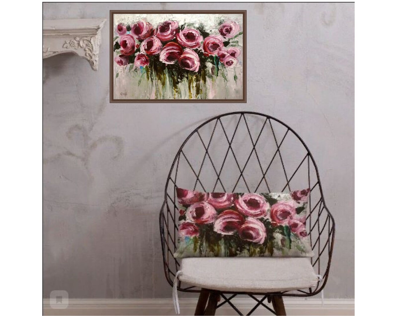 Oil painting pillow with flower pattern pillow with rose art Etsy