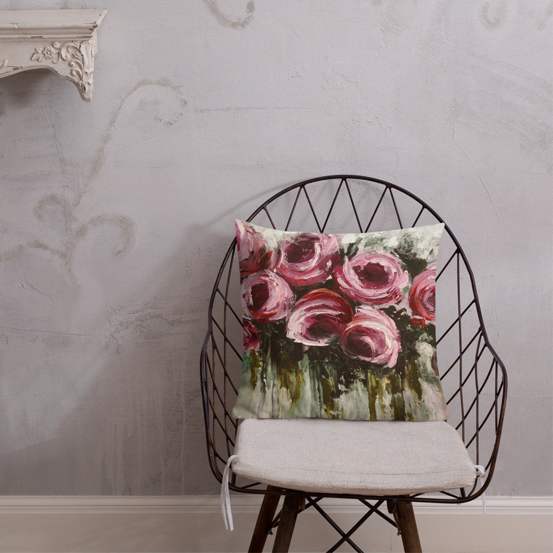 Oil painting pillow with flower pattern pillow with rose art Etsy
