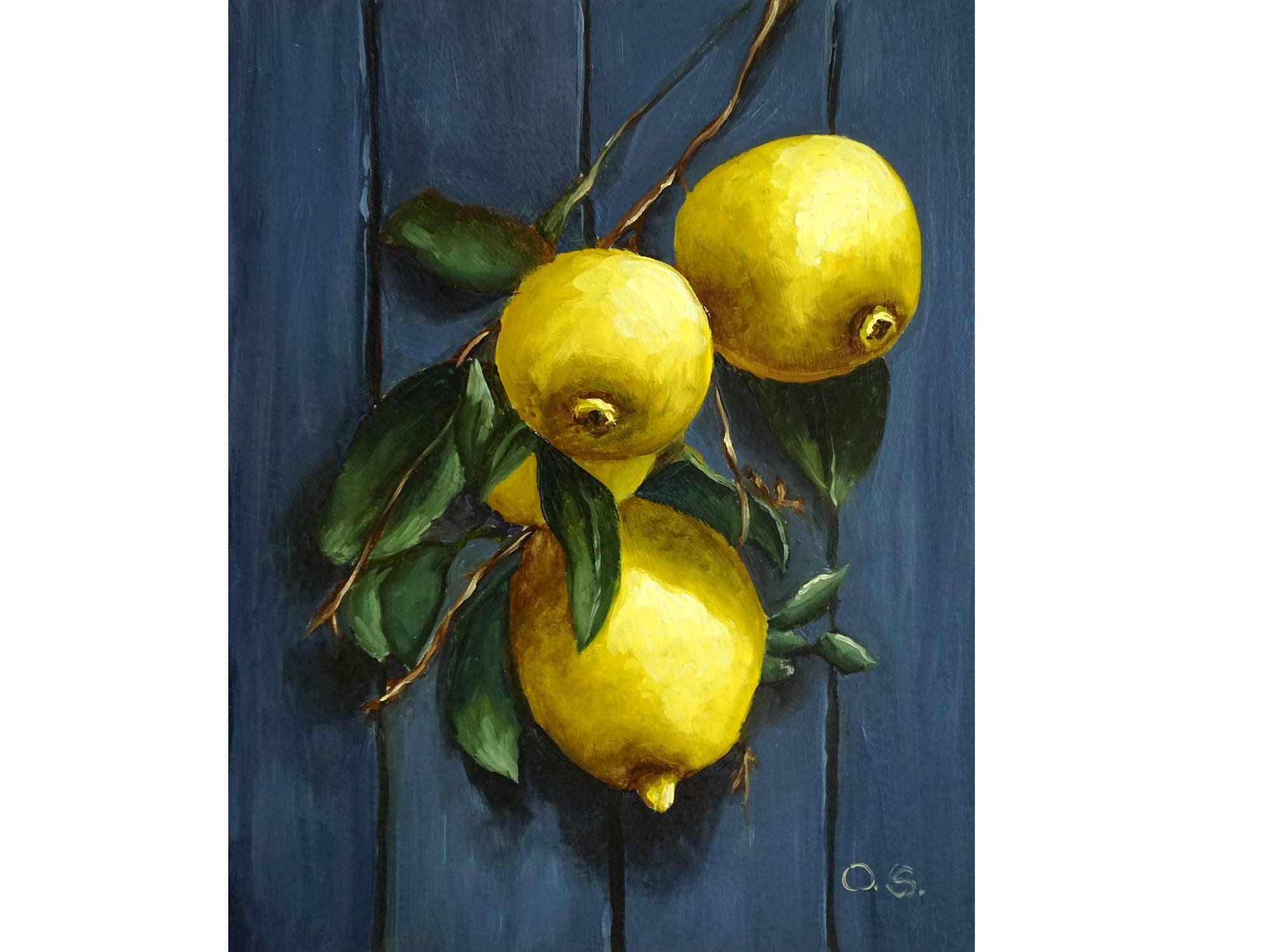 Lemon Painting Original Wall Art Lemon Branch Art Fruit Etsy