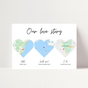 Personalised Love Story Map Print - A3/A4 Framed & Unframed | Print | Love Map | Gift | Special Occasion