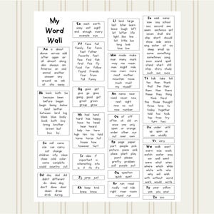 Alfabetische woordmuur - schrijfhulp - spellinglijst - FRY/DOLCH Words - zichtwoorden - basisonderwijs - thuisonderwijs