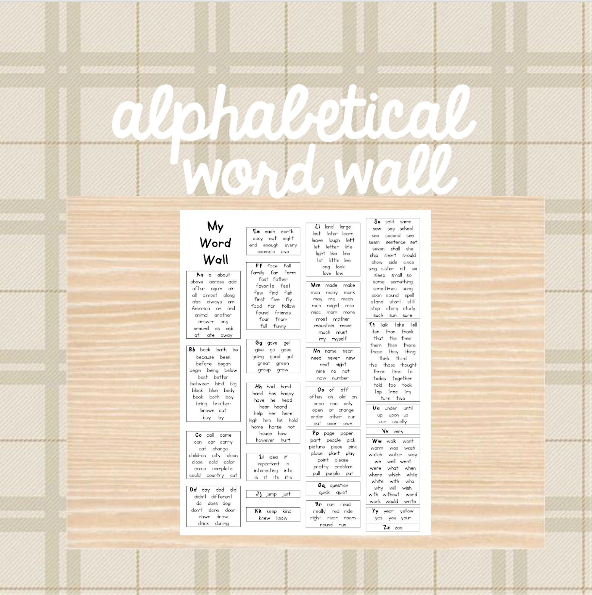 Alphabetical Word Wall Writing Helper Spelling List - Etsy