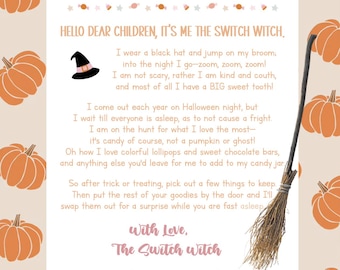 Carta imprimible de la bruja Switch - Carta imprimible de Halloween para niños - Carta de la bruja Switch - Alternativa de dulces de Halloween - Tradición navideña