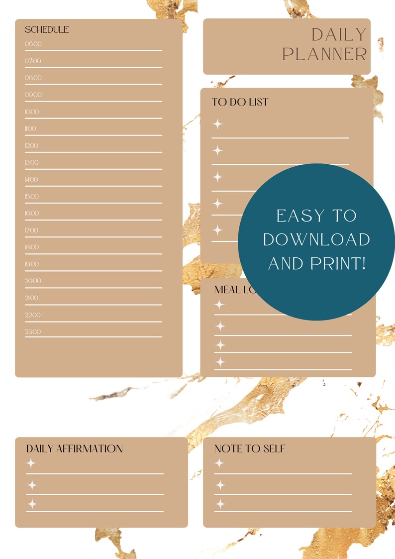 Printable Daily Planner Printable Planner Marble - Etsy